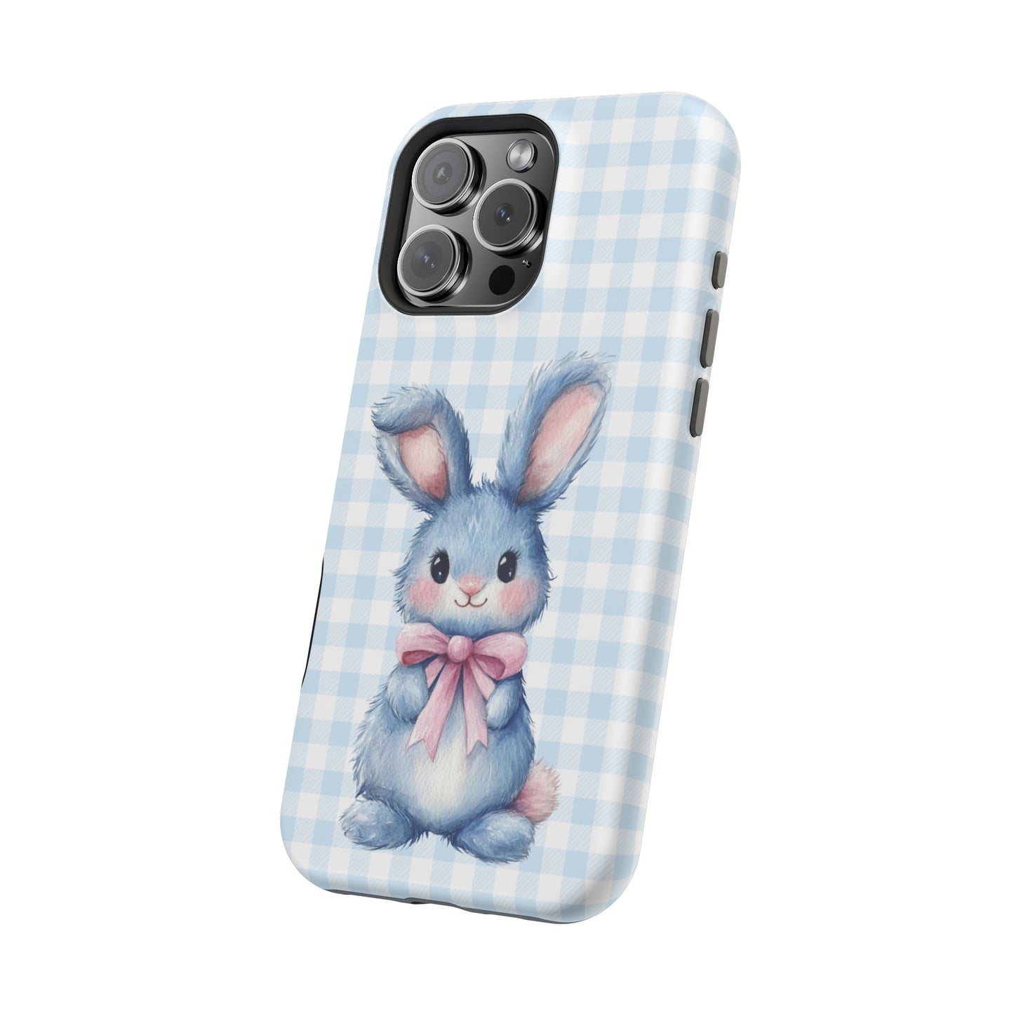 Cute Bunny on Blue Plaid MagSafe iPhone Case