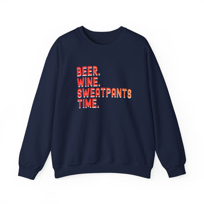Funny "Beer Wine Sweatpants Time" Crewneck Sweatshirt