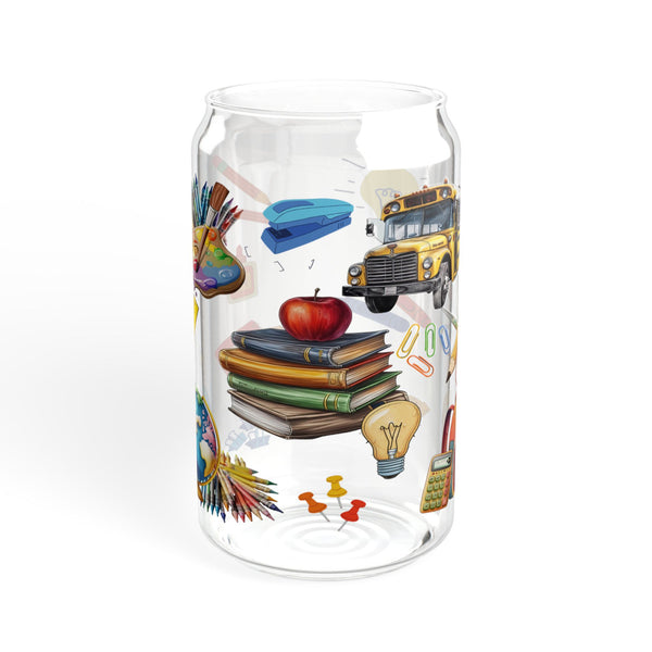 Teacher 16oz Glass, Back to School Can Glass, Teacher Gift Cup, Glass Jar with Lid and Straw, 16oz Glass Cup, Libbey Cup