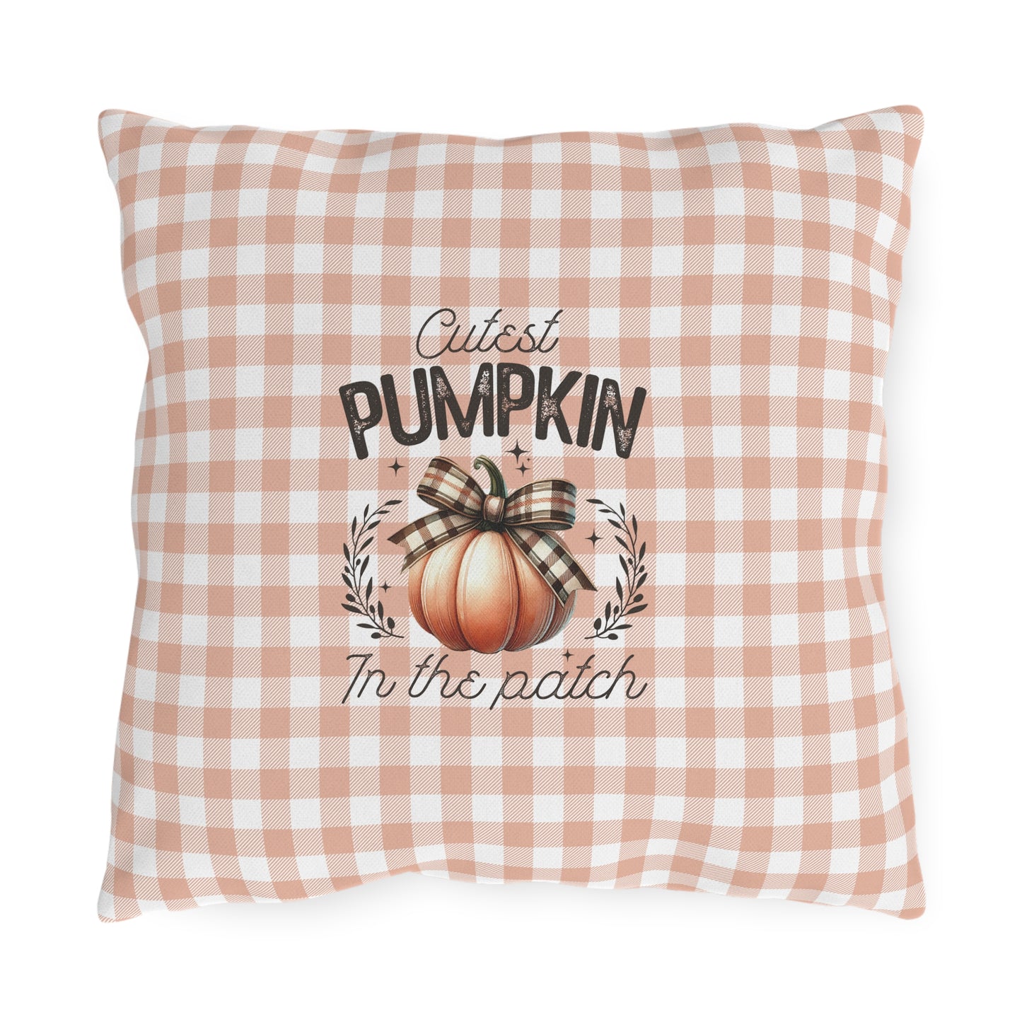 Cutest Pumpkin in the Patch Plaid Outdoor Pillow — Fall Gingham Decorative Pillow