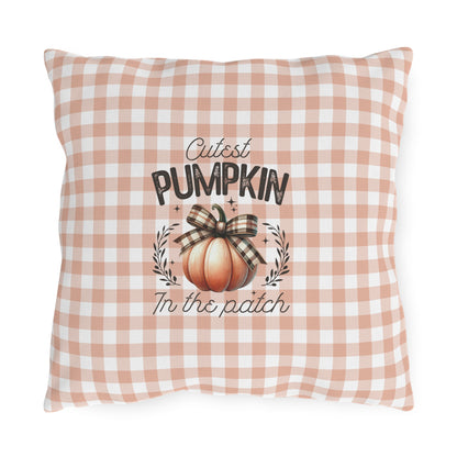 Cutest Pumpkin in the Patch Plaid Outdoor Pillow — Fall Gingham Decorative Pillow