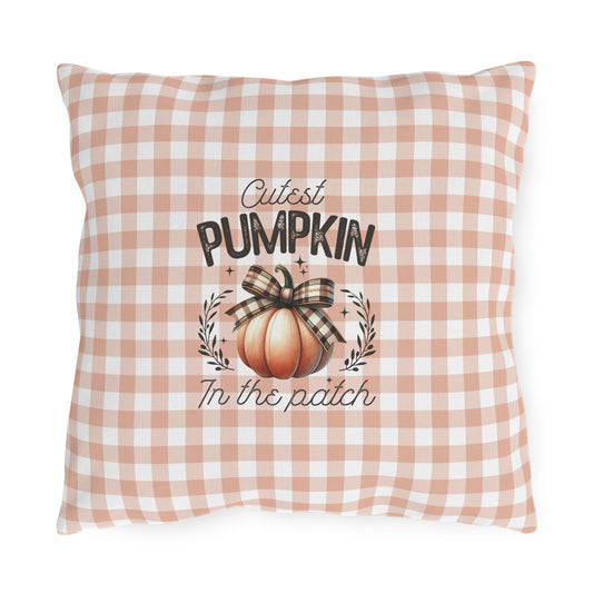 Cutest Pumpkin in the Patch Plaid Outdoor Pillow — Fall Gingham Decorative Pillow