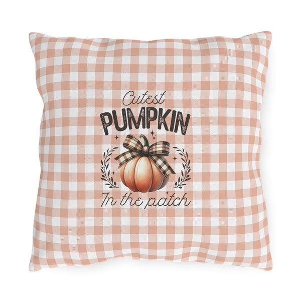 Cutest Pumpkin in the Patch Plaid Outdoor Pillow — Fall Gingham Decorative Pillow