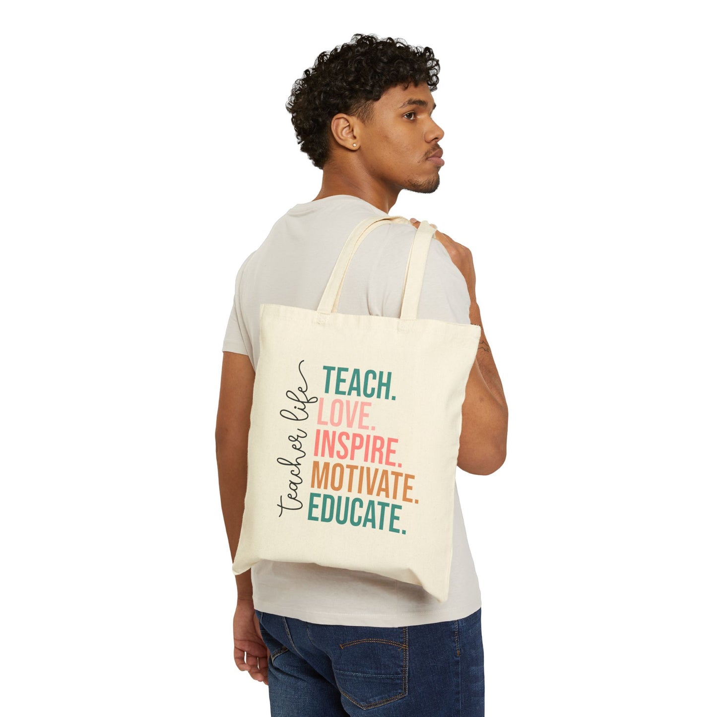 Teacher Life Cotton Canvas Tote Bag | Inspirational Gift for Educators | Eco-Friendly, Reusable, School Supply, Classroom Accessory