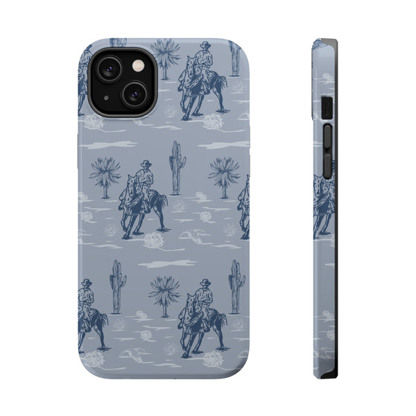 iPhone Case - Blue Cowboy and Cactus Western Themed MagSafe Tough Case