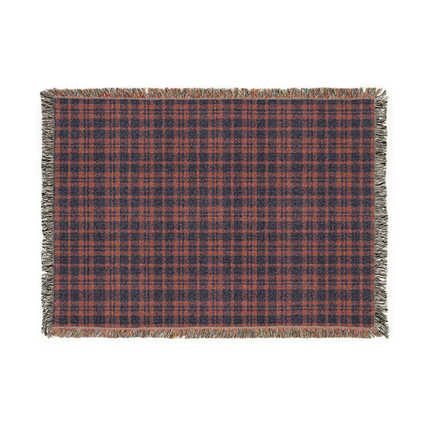 Navy and Rust Plaid Woven Cotton Throw Blanket