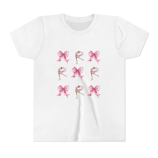 Youth Tee — Pink Figure Skater Ballerinacore & Bow Dance Shirt