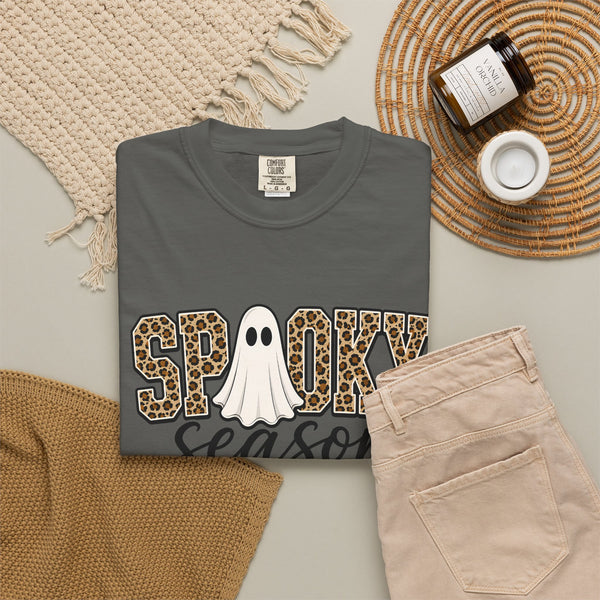 Spooky Season Leopard Print Ghost Halloween Graphic T-Shirt