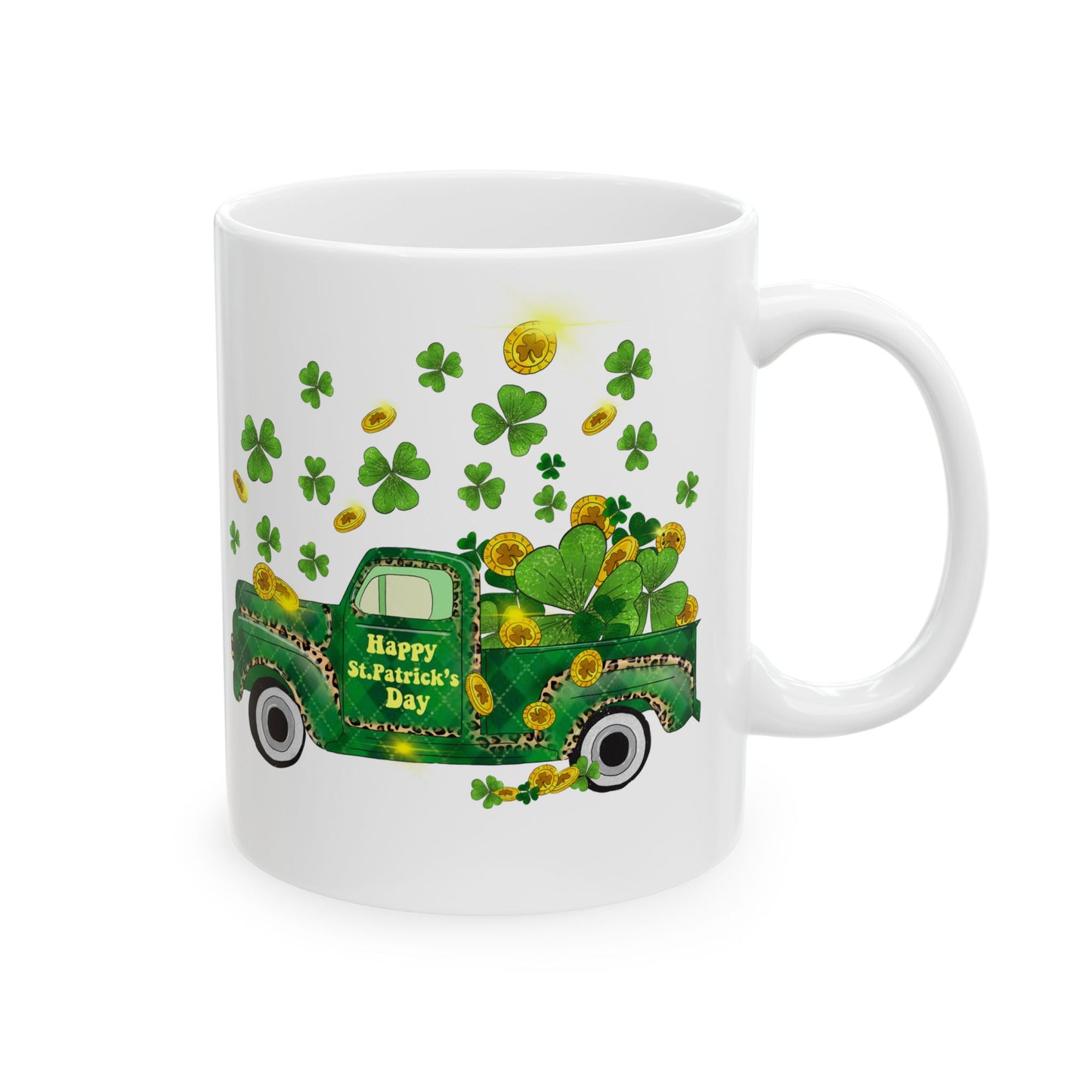 Pick Up Truck with Shamrocks | St. Patrick's Day Pot of Gold Coffee Mug | 11oz 15oz