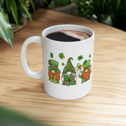 Chillin With My Gnomies - 11oz Ceramic Mug, Gnomes and Shamrocks 11oz Mug