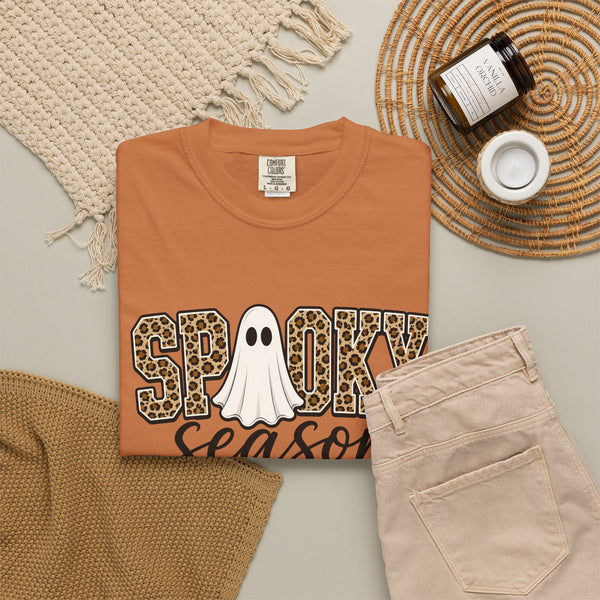 Spooky Season Leopard Print Ghost Halloween Graphic T-Shirt