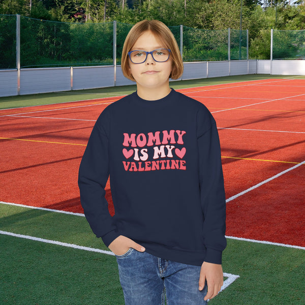 Youth Mommy Is My Valentine Youth Crewneck Sweatshirt Valentines Day