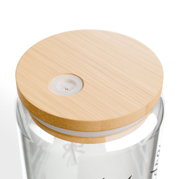 Personalized January Flower 16oz Can Glass - Stylish Sipper with Bamboo Lid and Straw
