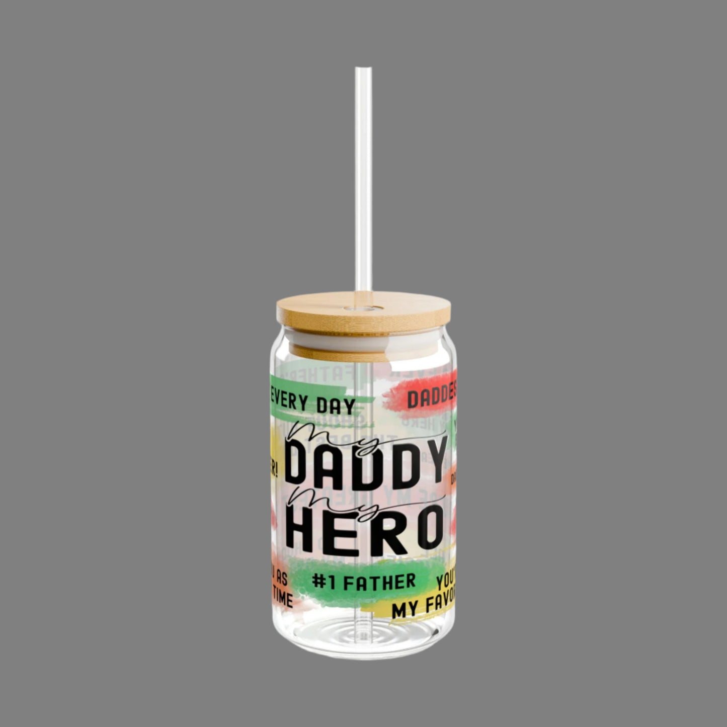 My Dad My Hero - 16oz Glass with LId and Straw