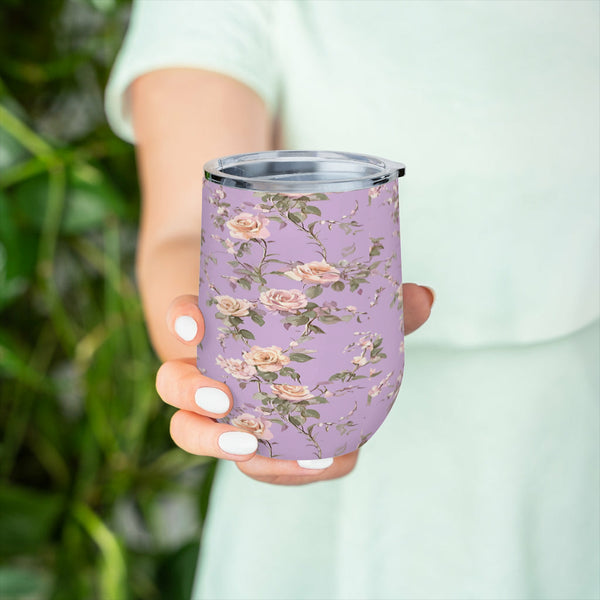 Purple Floral 12oz Stainless Steel Wine Tumbler