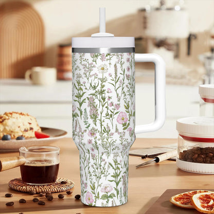 Pink and Green Floral - 40oz Stainless Steel Tumbler