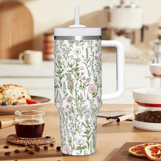 Pink and Green Floral - 40oz Stainless Steel Tumbler