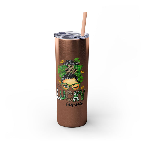 One Lucky Mama 20oz Skinny Tumbler with Straw,  St Patricks Themed Tumbler