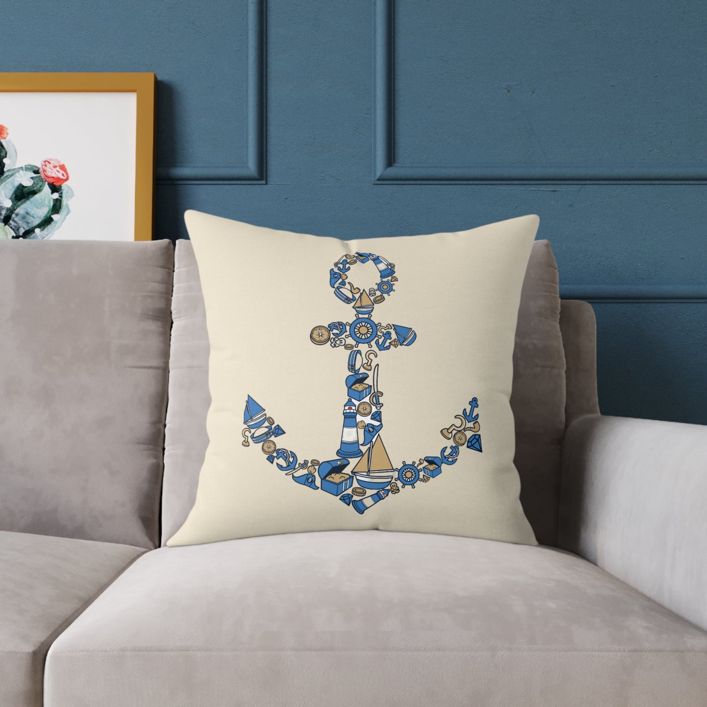 Nautical Anchor - Indoor Coastal Decor Throw Pillow