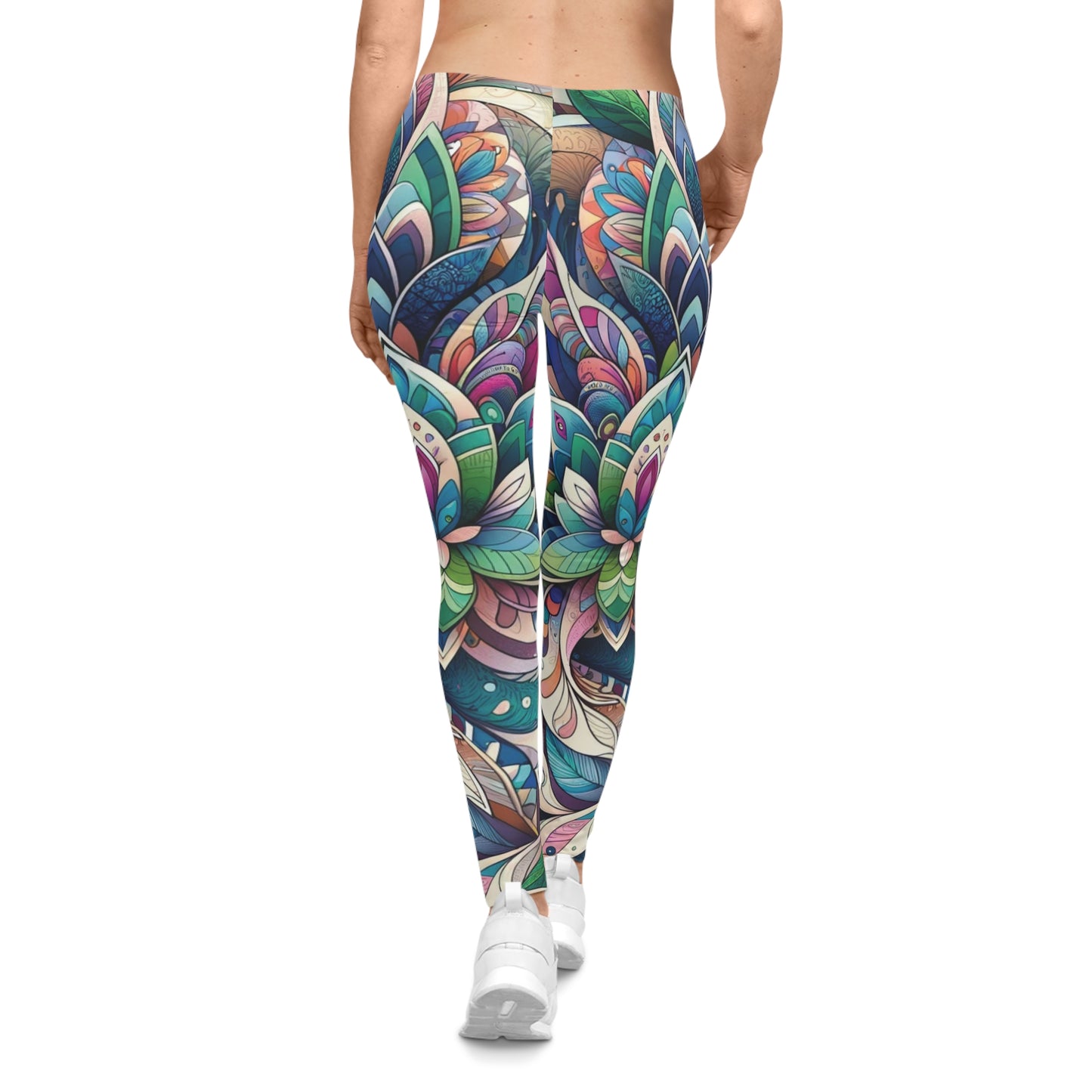 Vibrant Boho Garden Leggings – Abstract Floral & Mandala Print