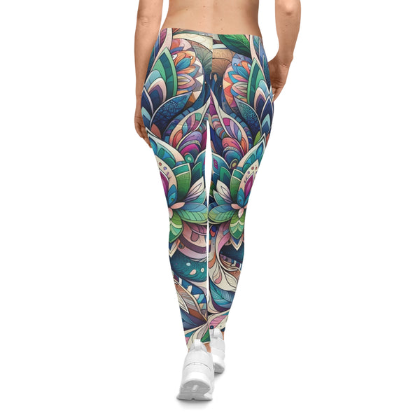 Vibrant Boho Garden Leggings – Abstract Floral & Mandala Print
