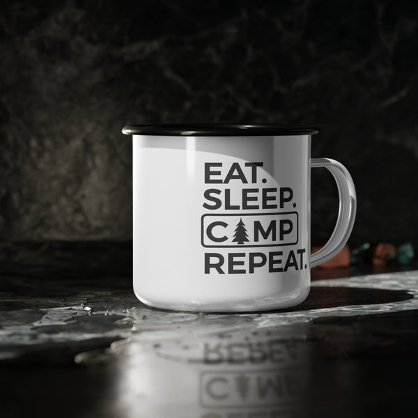 Eat Sleep Camp Repeat Enamel 12oz Camping Mug Enamel Mug Camping Outdoor Enthusiast Eat Sleep Camp