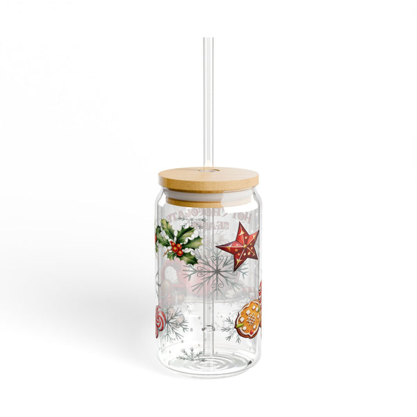 Hot Chocolate 16oz Glass, Hot Chocolate Season Can Glass, Christmas Gift Cup, Glass Jar with Lid and Straw, 16oz Glass Cup, Libbey Cup