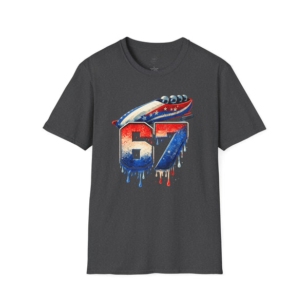 67 Bobsled Team USA T-Shirt - Patriotic Red White Blue Drip Graphic - Winter Sports Streetwear - Gildan Softstyle Men Women