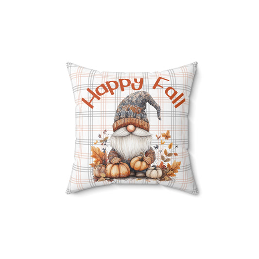 Happy Fall Gnome and Plaid - Indoor Throw Pillow