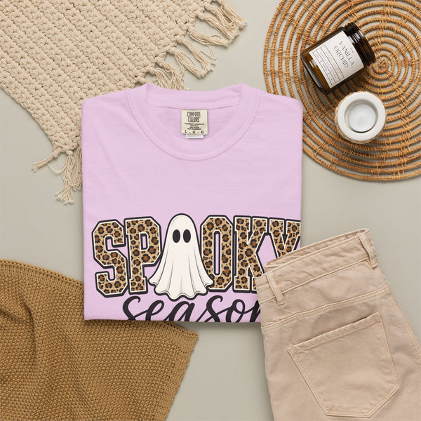 Spooky Season Leopard Print Ghost Halloween Graphic T-Shirt