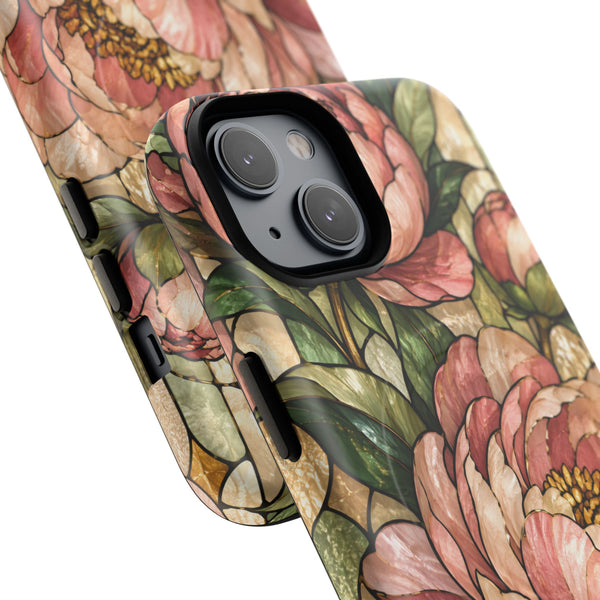 Glossy or Matte Stained Glass Peony MagSafe iPhone Case