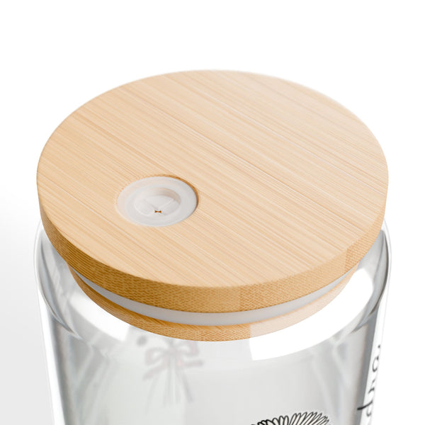Personalized October Flower 16oz Can Glass - Stylish Sipper with Bamboo Lid and Straw