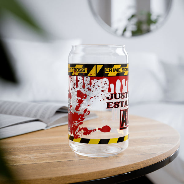 True Crime Lover, 16oz Glass, Alibi Iced Can Glass, Crime Lover Cup, Glass Jar with Lid and Straw, 16oz Glass Cup, Libbey Cup