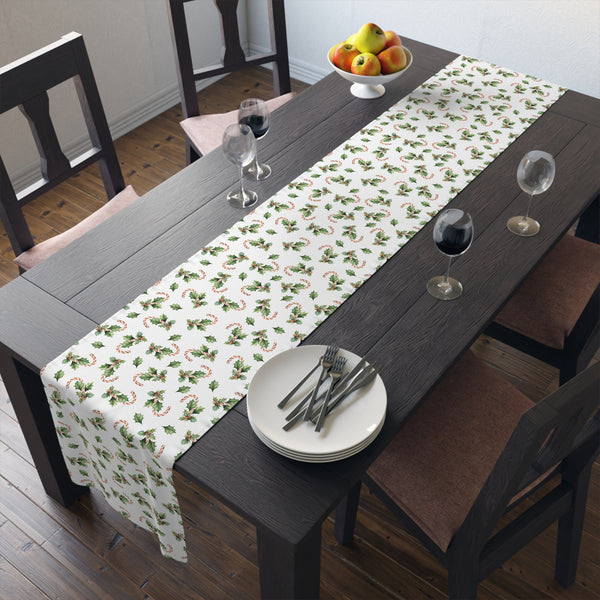 Christmas Table Runner Featuring Holly & Candy Canes