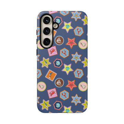 Lobsters Sailboats and Seashells on Navy Blue Phone Case