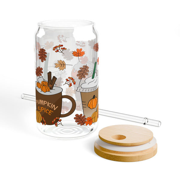 Pumpkin Spice 16oz Glass, Iced Pumpkin Spice Can Glass, Pumpkin Spice Cup, Glass Jar with Lid and Straw, 16oz Glass Cup, Libbey Cup