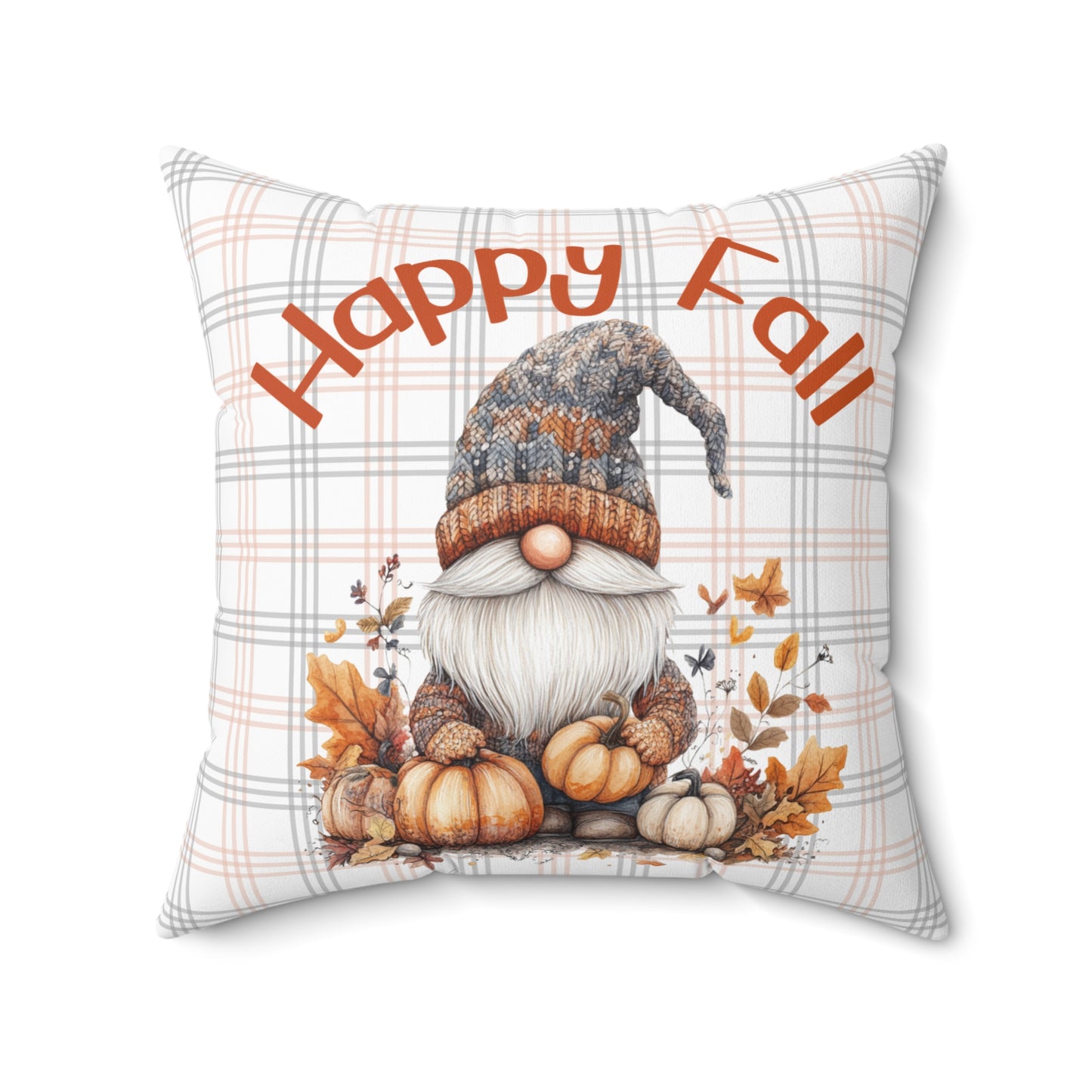 Happy Fall Gnome and Plaid - Indoor Throw Pillow