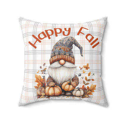 Happy Fall Gnome and Plaid - Indoor Throw Pillow