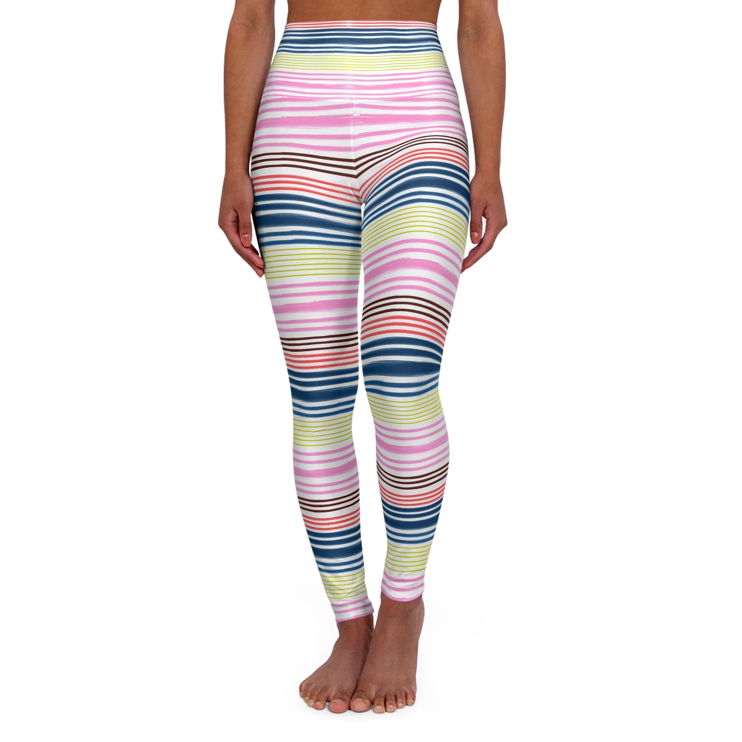 Striped High Waisted Yoga Leggings, Workout Leggings, Pink Stripes, Blue Stipes, Leggings