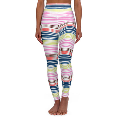 Striped High Waisted Yoga Leggings, Workout Leggings, Pink Stripes, Blue Stipes, Leggings