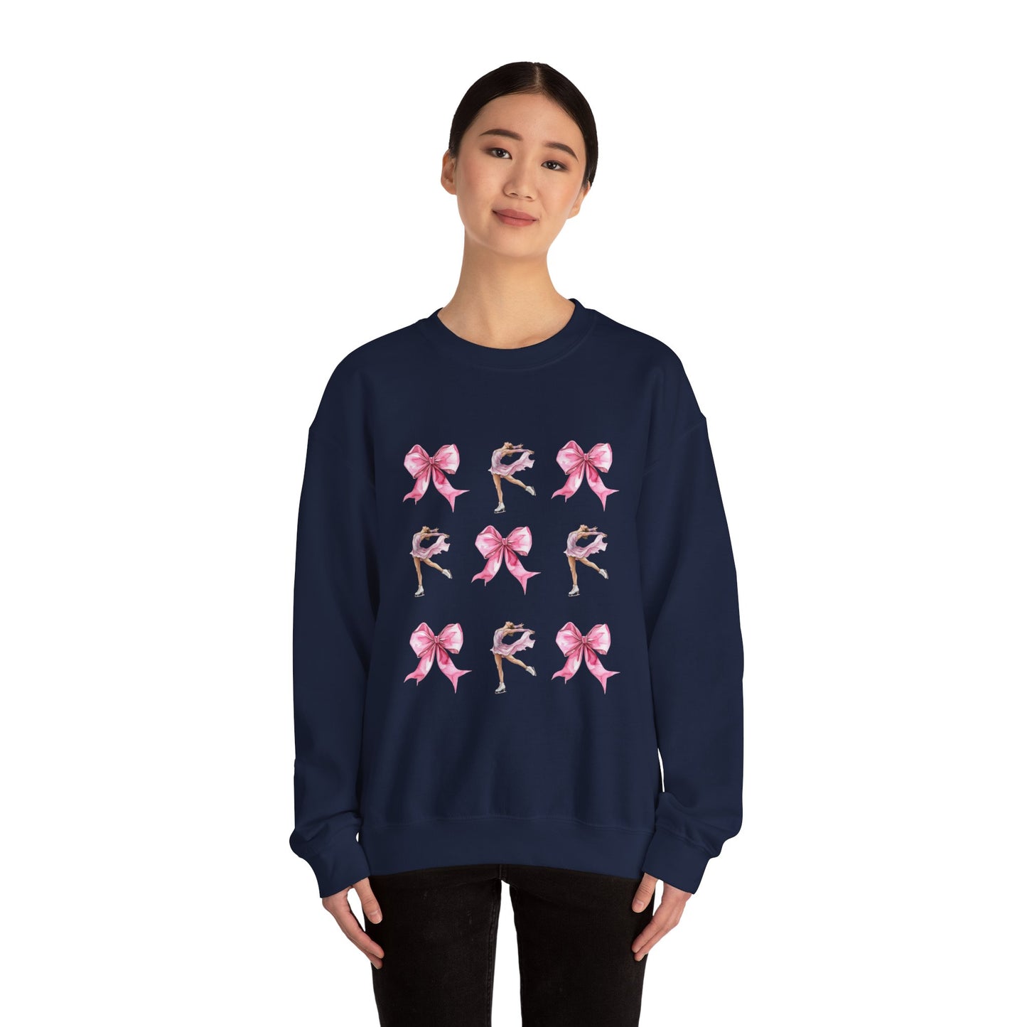 Coquette Bow & Figure Skating Crewneck Sweatshirt | Soft Fleece Balletcore Aesthetic Pullover
