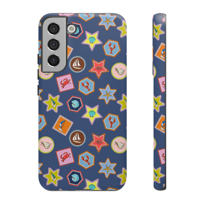 Lobsters Sailboats and Seashells on Navy Blue Phone Case