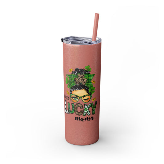 One Lucky Mama 20oz Skinny Tumbler with Straw,  St Patricks Themed Tumbler