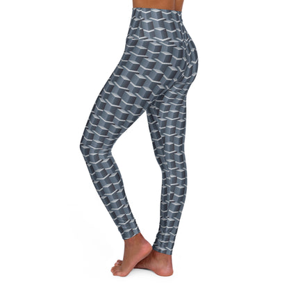 Building Blocks High Waisted Yoga Leggings – 3D Geometric Grey Cube Print