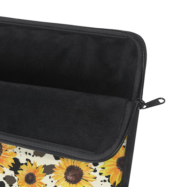 Sunflowers on Cow Print Laptop Sleeve
