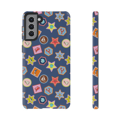 Lobsters Sailboats and Seashells on Navy Blue Phone Case