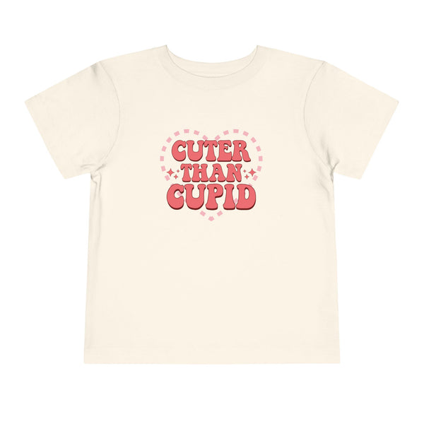 Toddler Valentine’s Day T-Shirt "Cuter Than Cupid" Retro Heart Graphic Tee Soft Unisex Cotton Sizes 2T-5T
