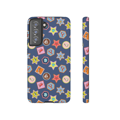 Lobsters Sailboats and Seashells on Navy Blue Phone Case
