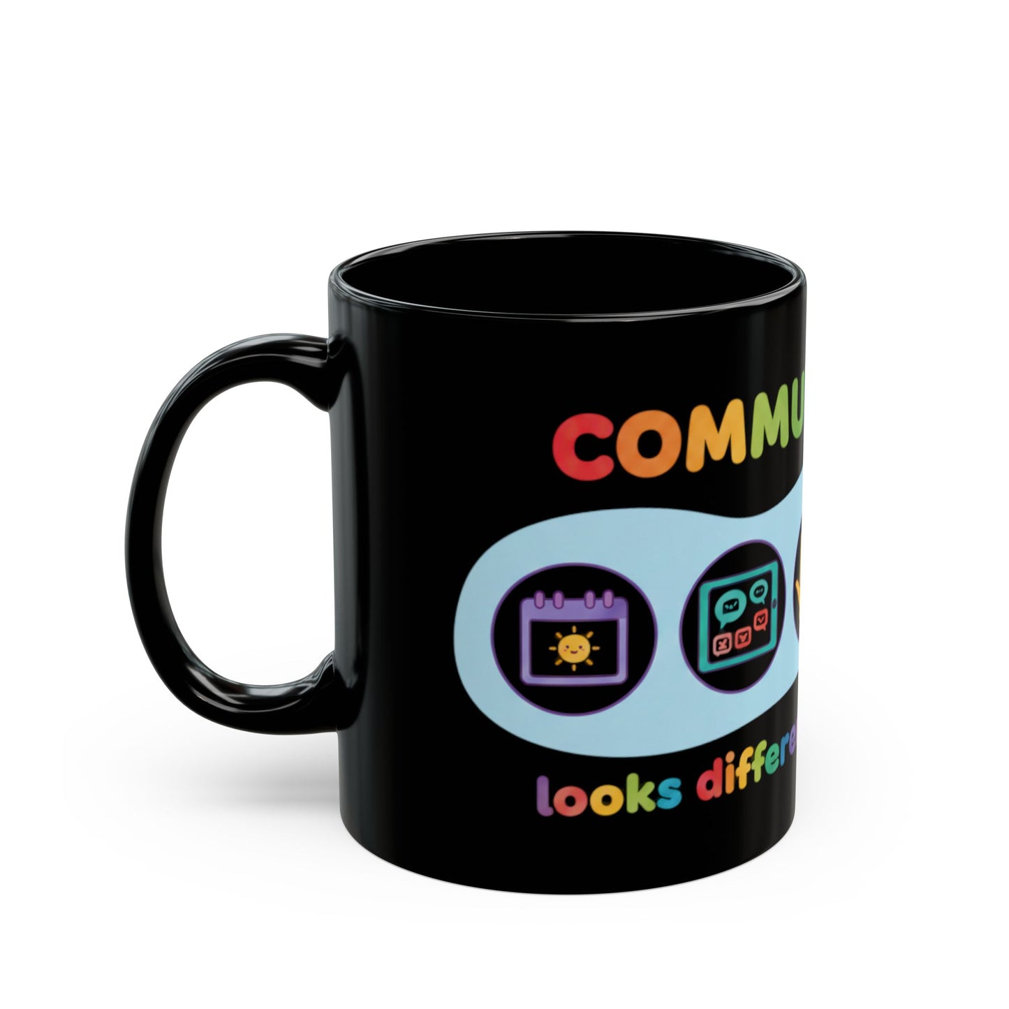 Neurodiversity Communication Mug - 11oz Black Ceramic - Inclusive AAC & ASL Art