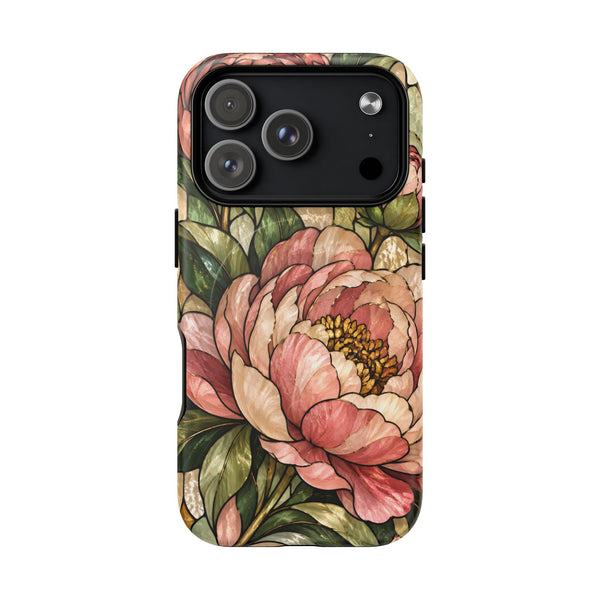Glossy or Matte Stained Glass Peony MagSafe iPhone Case